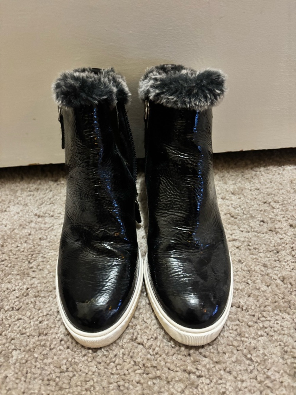 Women’s Black Faux-Fur Trim Ankle Booties